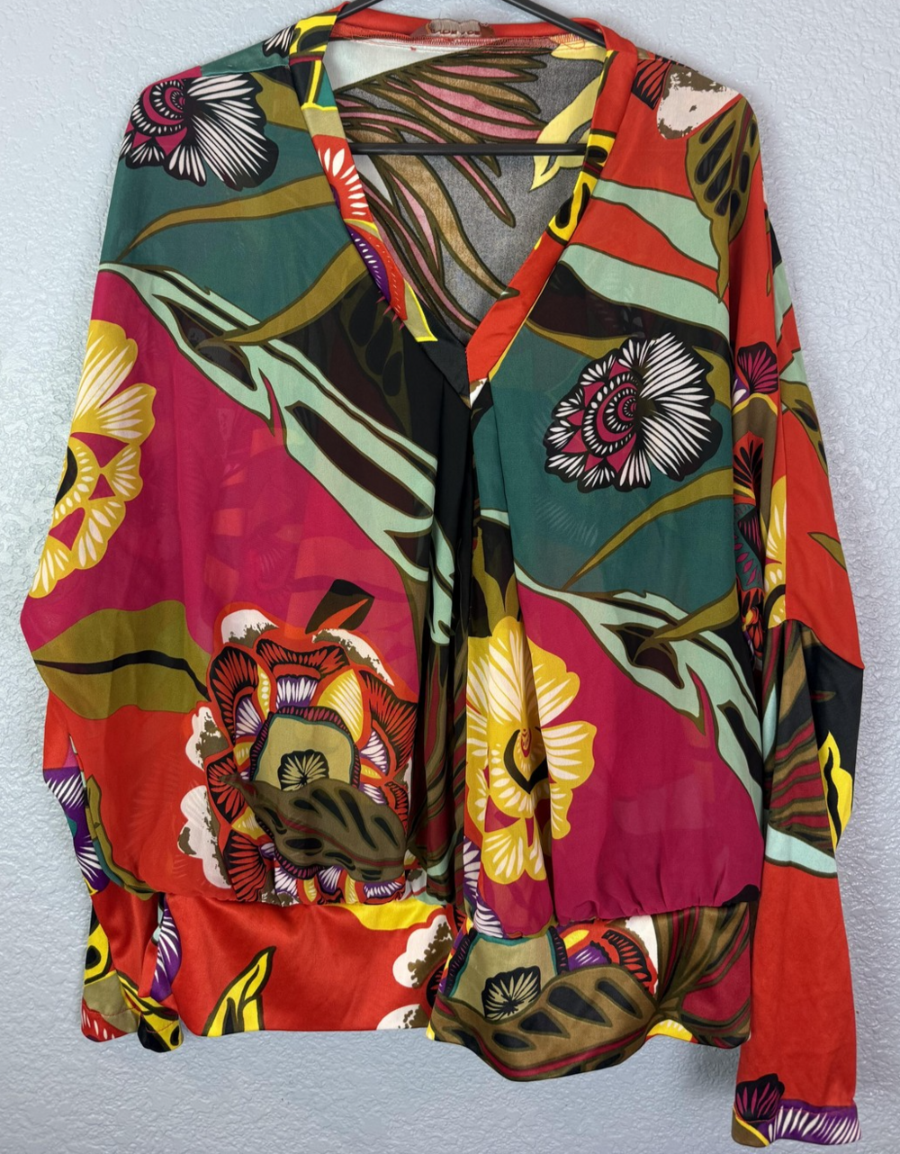 Andrade Blouse Womens XL Multicolor Floral Boho Long Sleeve Top Festival Vintage